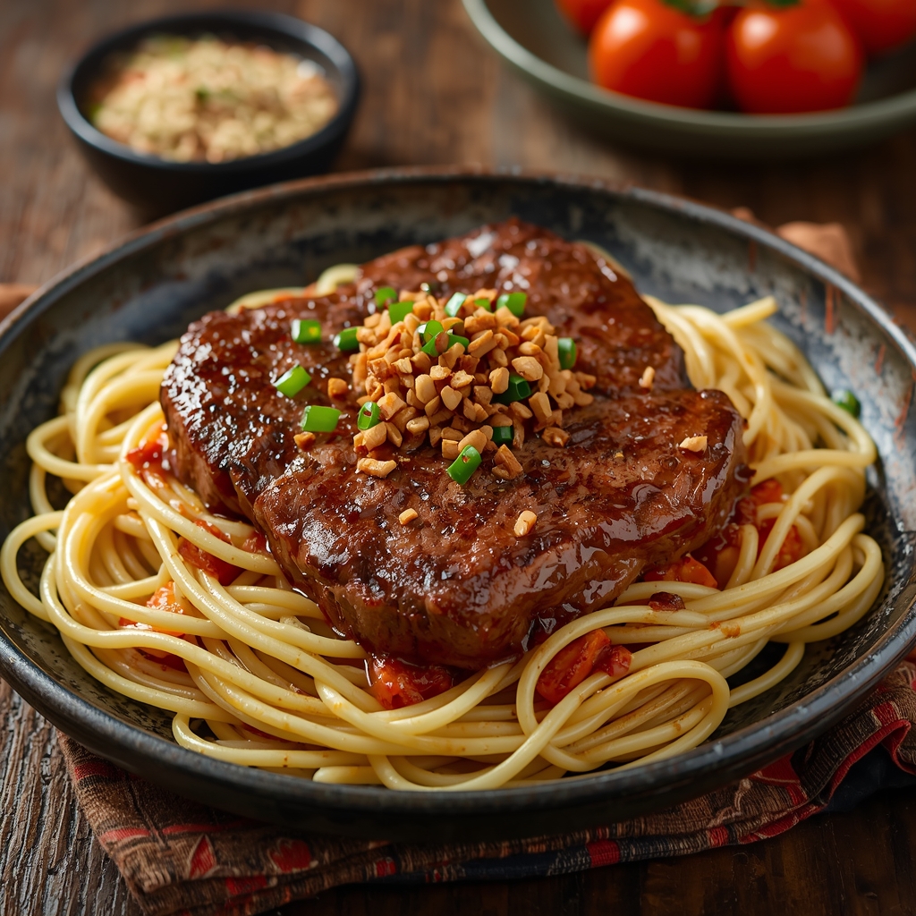 Black Angus Steak Spaghetti Nanny's Pavillon